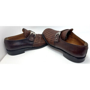 Yanko Loafers Mens 9.5 (US) Brown Woven Leather Monk Strap Luxury Made in Spain